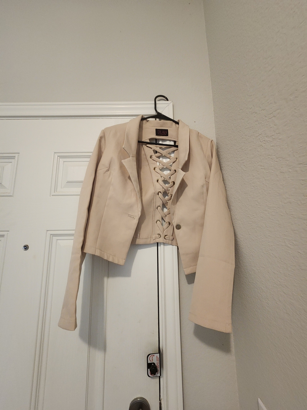 Hot Miami Styles Lace-Up Cropped Blazer Jacket - Beige